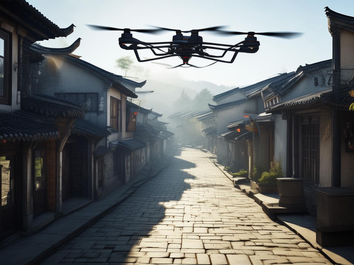古镇街空,无人机的稳定之舞